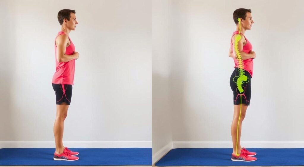 Before and after comparison of runner correcting poor posture during running