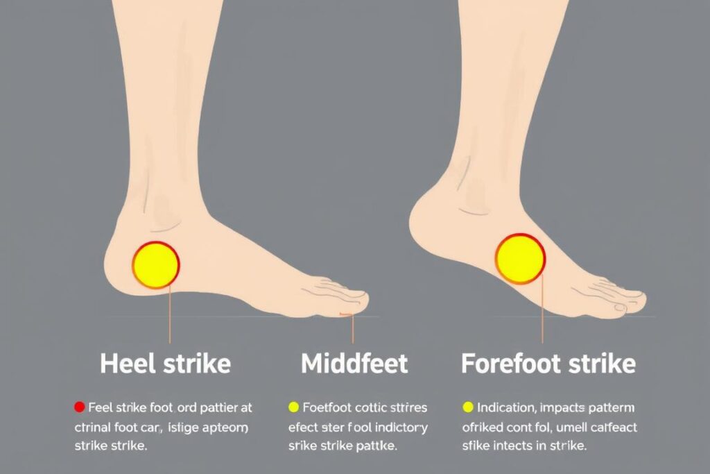Comparison of different foot strike patterns in running: heel strike, midfoot strike, and forefoot strike