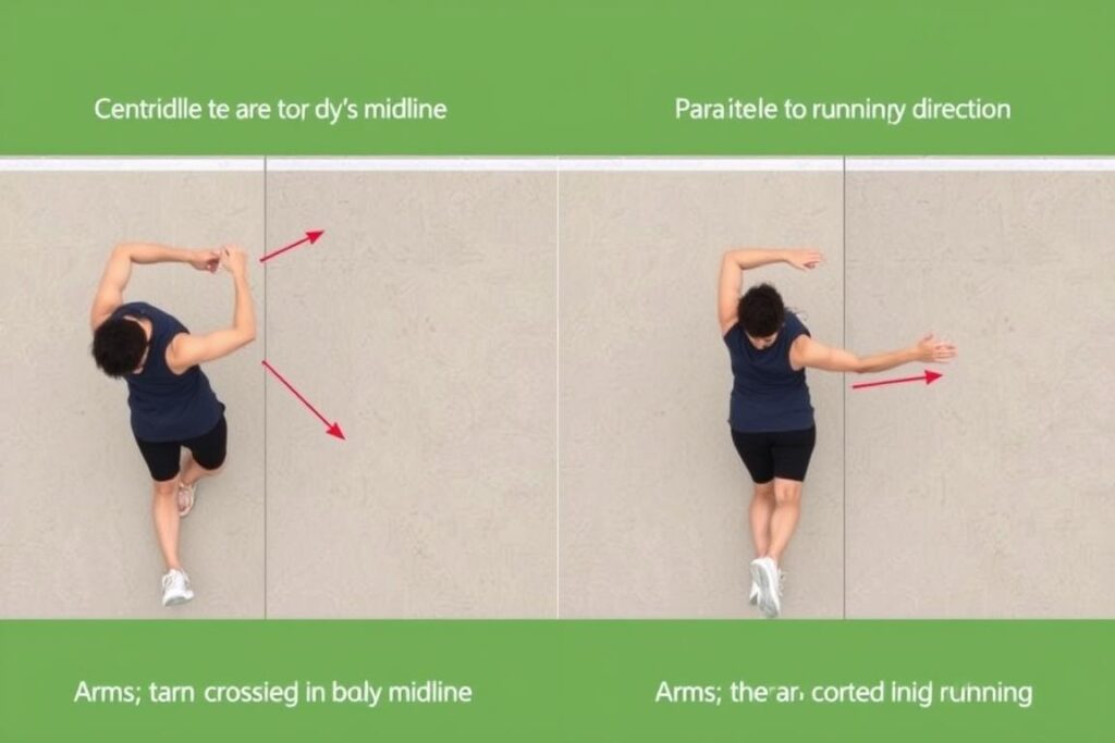 Comparison of incorrect arm swing crossing midline versus correct parallel motion