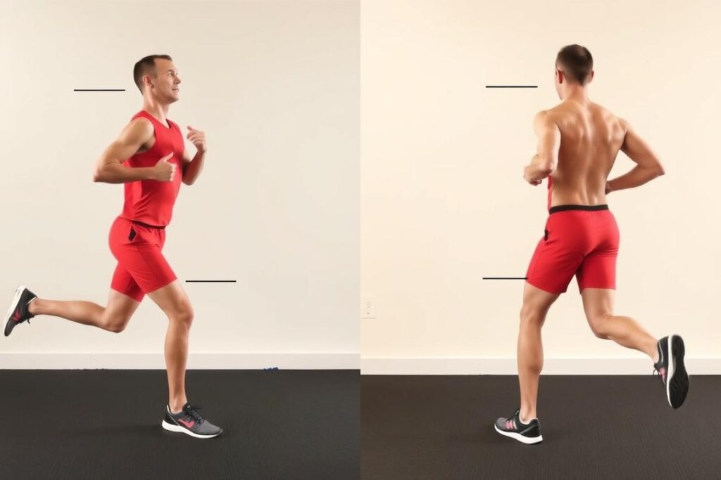 Comparison of poor versus proper running posture showing alignment differences