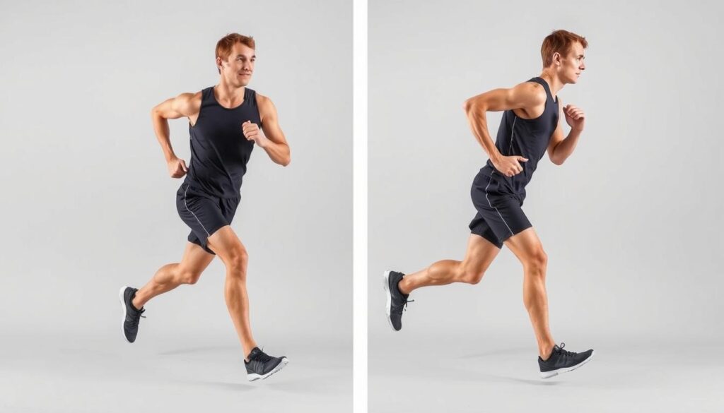 Runner demonstrating proper arm swing technique with relaxed hands