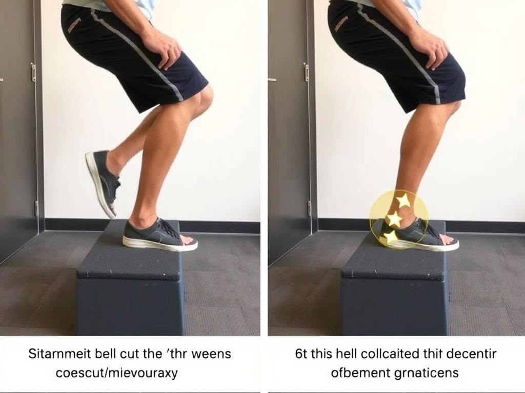 Runner performing eccentric heel drops for Achilles Tendonitis in runners Runner performing eccentric heel drops for Achilles Tendonitis in runners
