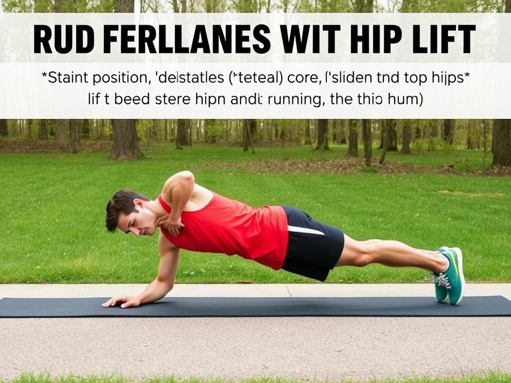 Runner performing side plank with hip lift for lateral stability