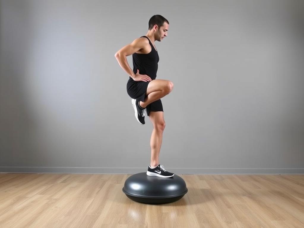 Runner performing single-leg balance exercise for hip stability