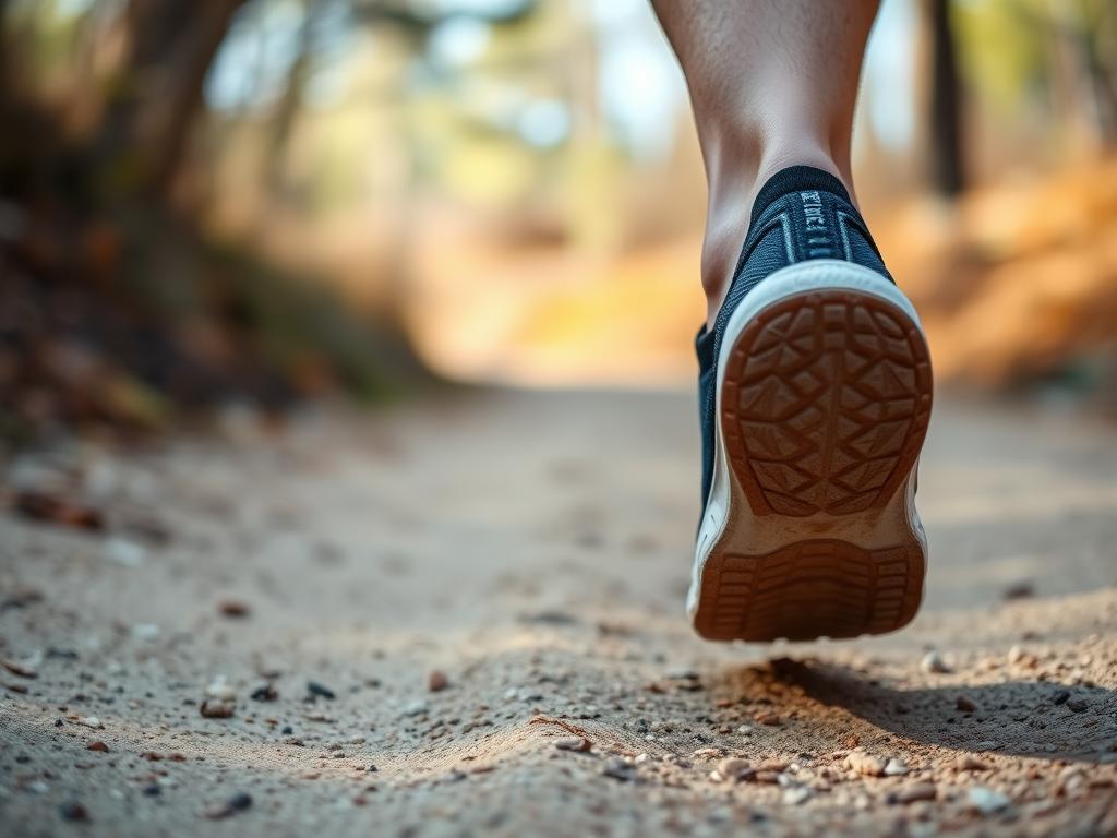 Runner practicing quiet foot landing technique on soft surface