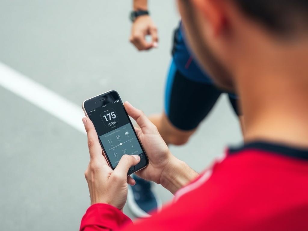 Runner using smartphone metronome app to improve running cadence