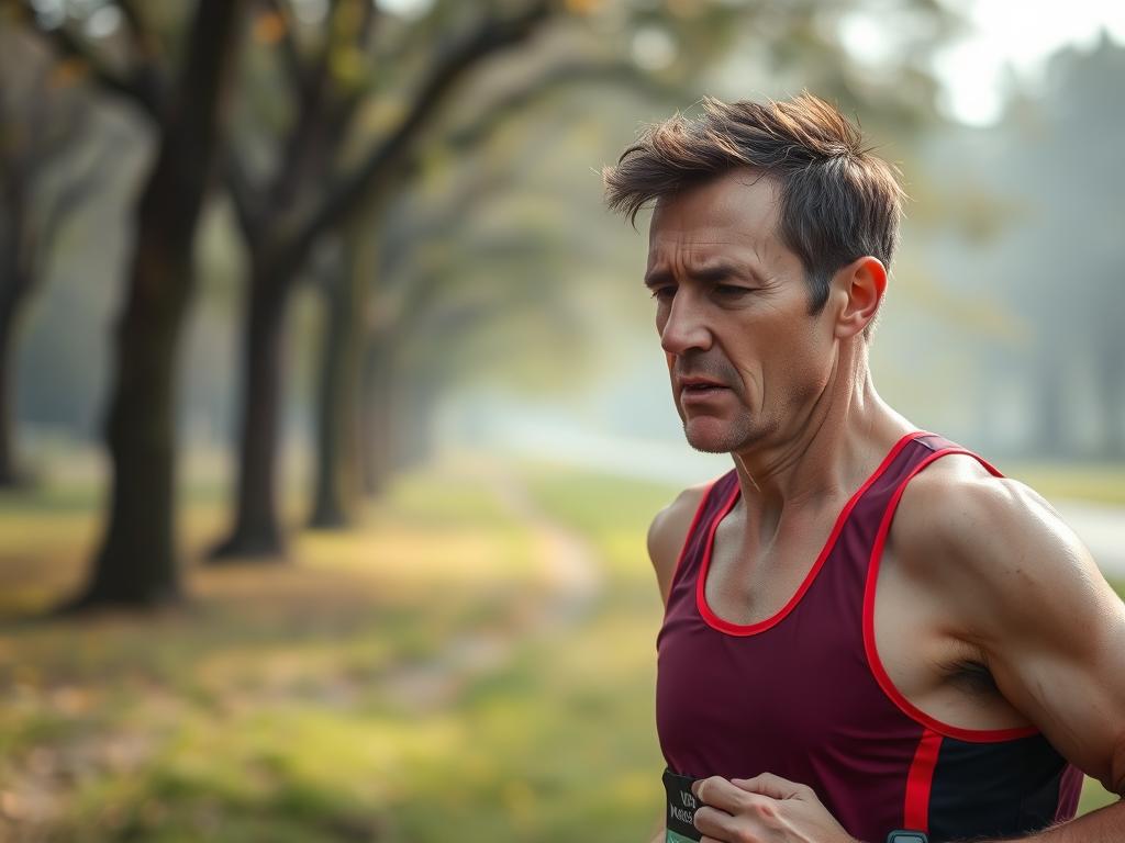 Runner showing signs of exhaustion during morning run
