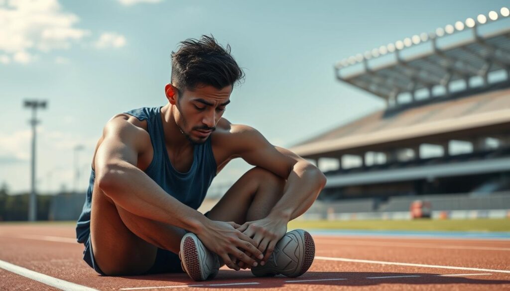 Runner showing signs of overtraining with visible fatigue during workout