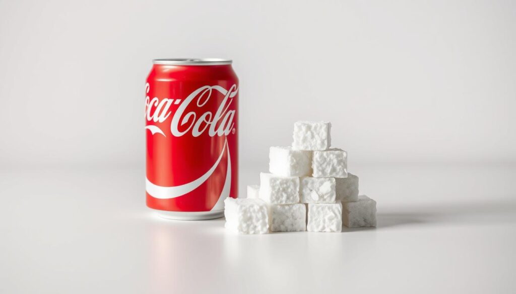 Sugar cubes next to a can of Coca-Cola showing potential impact on Achilles tendon healing
