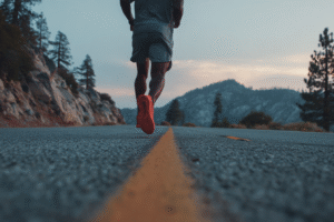 Person running towards the mountain